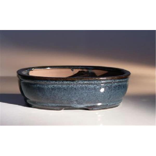 Paisaje 7.75 x 6 x 2.5 in. Ceramic Bonsai Pot - Land & Water Divider, Blue - Oval - PA2529750