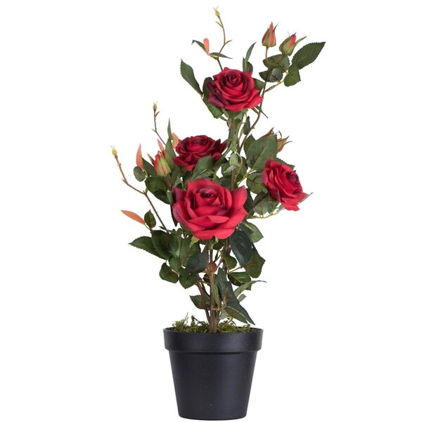 Dare2Decor 21 in. Red Rose Artificial Plant in Pot - DA2676071