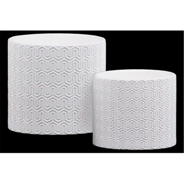Urban Trends Collection Stoneware Cylindrical Pot with Embossed Lattice Wave Design Body, Matte, White, 2PK - 54908