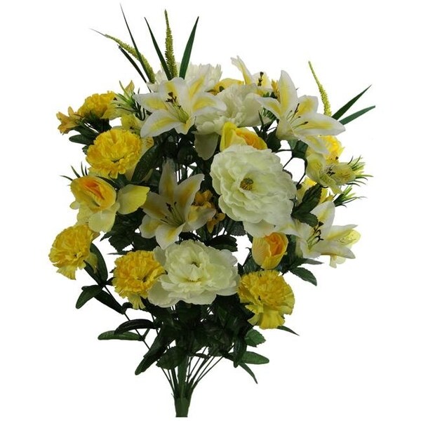 Adlmired By Nature Admired by Nature ABN1B001-YLW 40 Stems Artificial Full Blooming Lily; Rose Bud; Carnation & Mum with Greenery Mixed Flower Bush - Yellow - ABN1B001-YLW