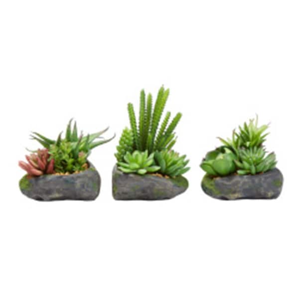 Perfectpillows Artificial Succulent Plant Arrangements in Faux Stone Pots - Assorted Size - 3 Piece - PE2005207