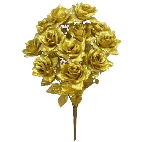 Adlmired By Nature Admired by Nature GPB293G-GOLD 12 Stems Artificial Veined Satin Rose Flower Bush; Gold - GPB293G-GOLD