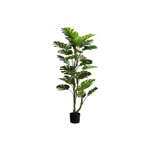 Monarch Specialties Artificial Plant, 61'' Tall, Monstera Tree, Indoor, Potted, Green Leaves, Black Pot - I 9522