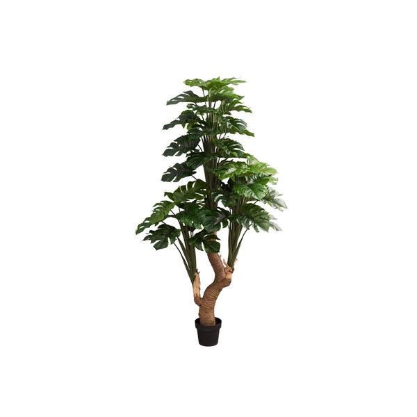 Monarch Specialties Artificial Plant, 83'' Tall, Monstera Tree, Potted, Real Touch, Green Leaves, Black Pot - I 9596