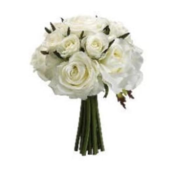 Dwellingdesigns 9 in. Confetti Rose Bouquet White- Pack of 6 - DW35031