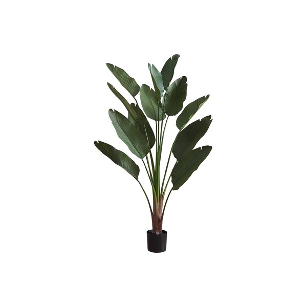 Monarch Specialties Artificial Plant, 83'' Tall, Indoor, Decorative, Palm Tree, Real Touch, Green Leaves, Black Pot - I 9591