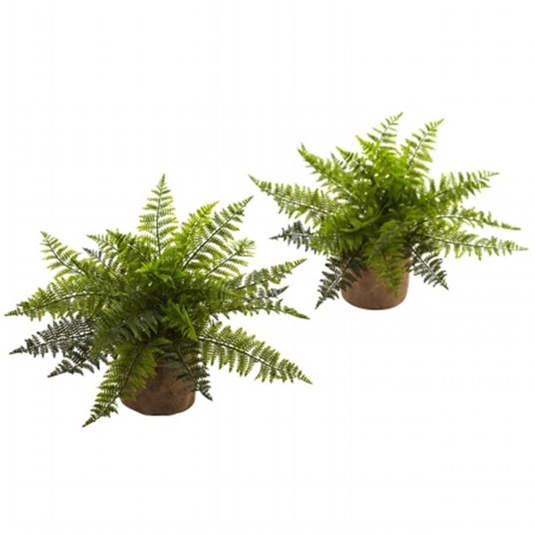 Nearly Natural 15 in. Ruffle Fern Bush With Burlap Base - Set of 2 - 6815-S2