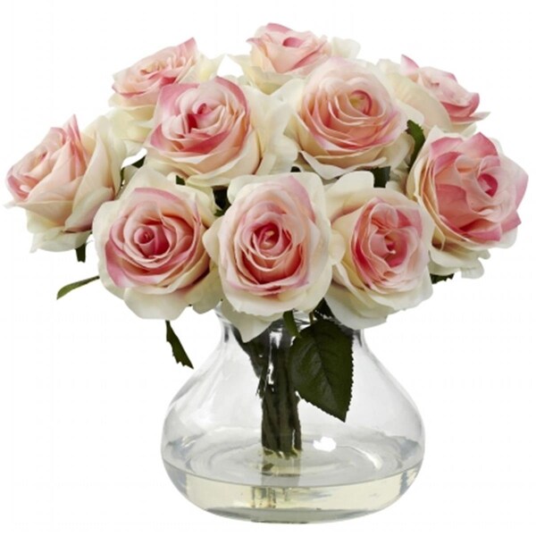 Nearly Natural Rose Arrangement With Vase - Light Pink - 1367-LP