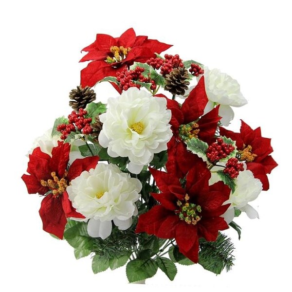 Adlmired By Nature Admired by Nature GPB6816-RD-CM 18 Stems Faux Peony Velvet Poinsettia Xmas Bush - GPB6816-RD/CM