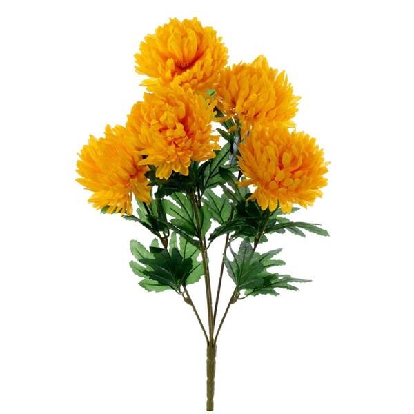 Vickerman 23 in. Artificial Marigold Mum Bush x 5, Yellow - FJ210507