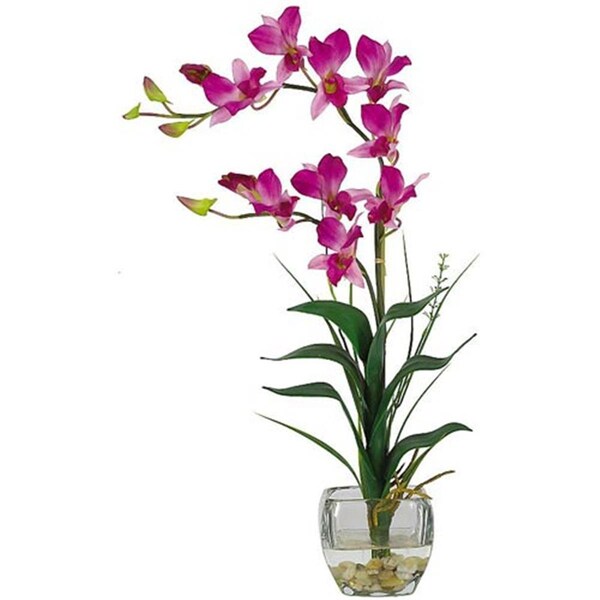 Dare2Decor Dendrobium with Glass Vase Silk Flower Arrangement- Purple - DA103044