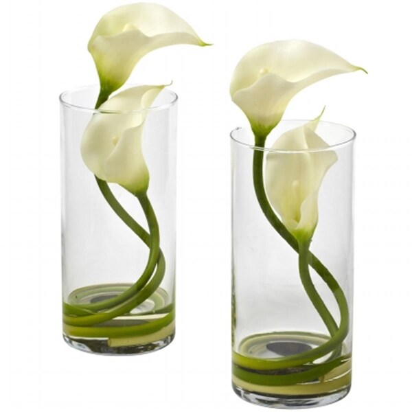 Dare2Decor Double Calla Lily With Cylinder; Cream, 2PK - DA420811