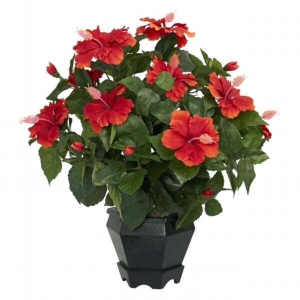 Dare2Decor Hibiscus with Black Hexagon Vase Silk Plant - DA103250