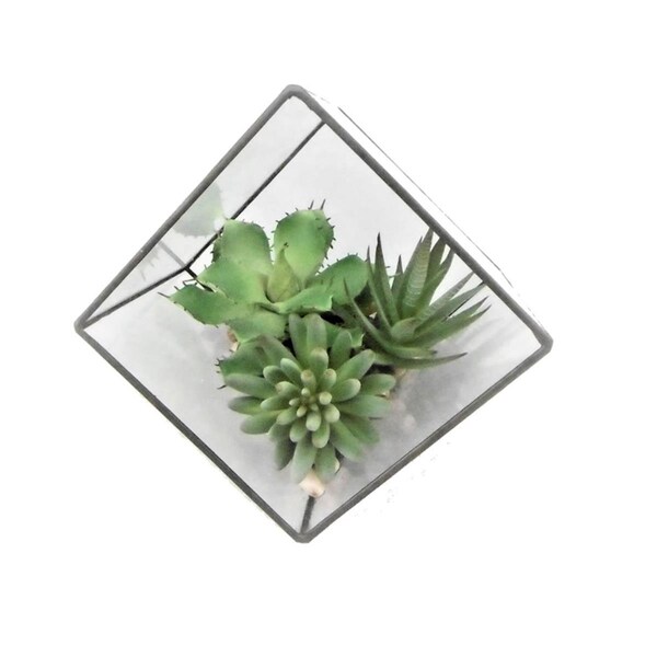 Vickerman 7.5 in. Green Succulents in Geo Terrarium - FM181001