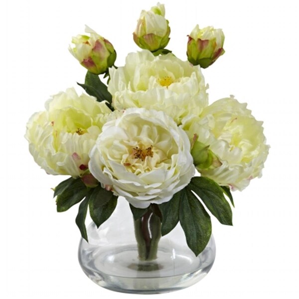 Nearly Natural Peony and Rose With Vase - White - 1400-WH
