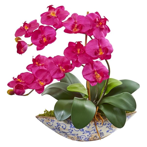 Nearly Naturals Phalaenopsis Orchid Artificial Arrangement in Vase - Beauty - 1874-BU