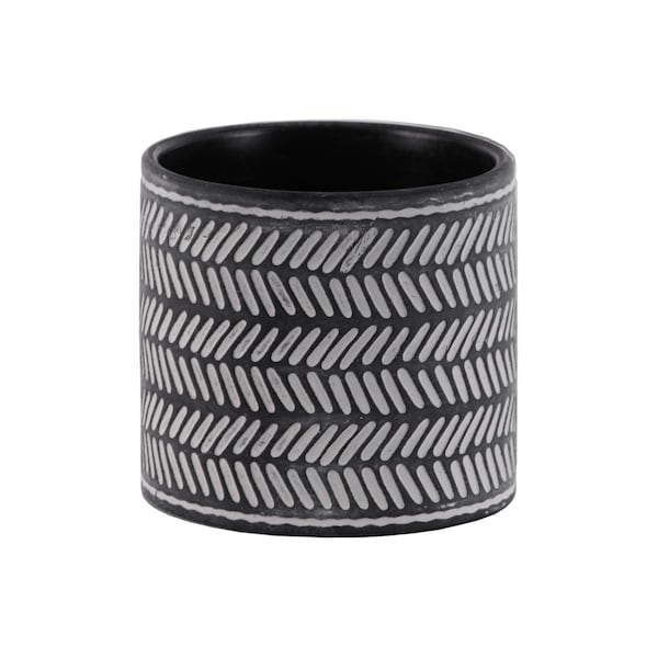 H2H Cement Round Pot with Lattice Parallel & Tapered Bottom - Black - H22484738