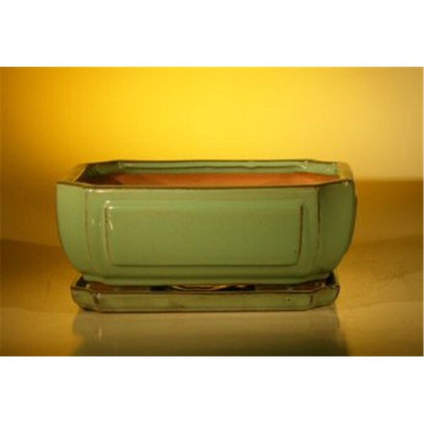 Paisaje 10.75 x 8.5 x 4.125 in. Ceramic Bonsai Pot, Green - Rectangle - PA2529809