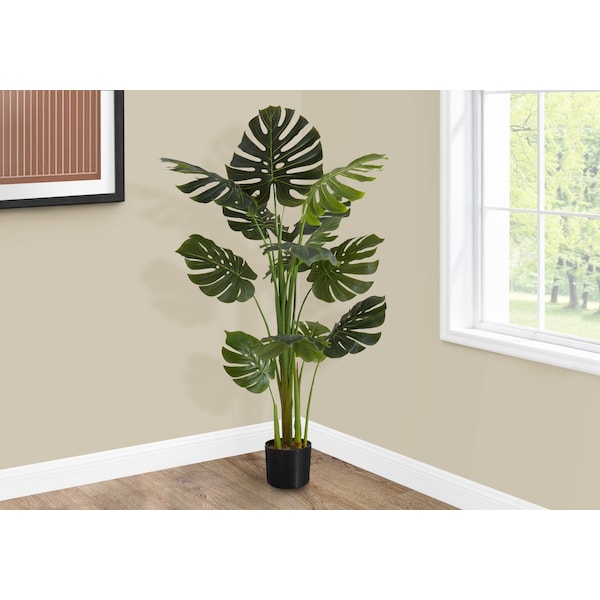 Monarch Specialties Artificial Plant, 55" Tall, Monstera Tree, Indoor, Faux, Fake, Floor, Greenery, Potted, Real Touch - I 9548