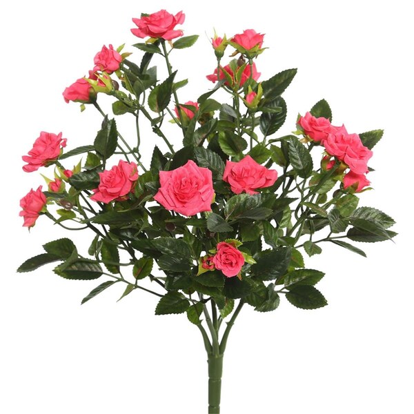 Vickerman Hot Pink Mini Diamond Rosa X5 Floral Bush - 15 in. - FL171103