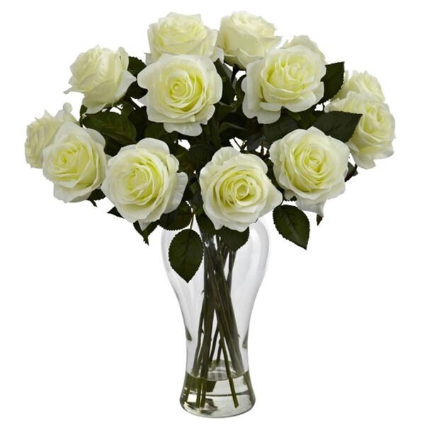 Nearly Natural Blooming Roses with Vase - 1328-WH