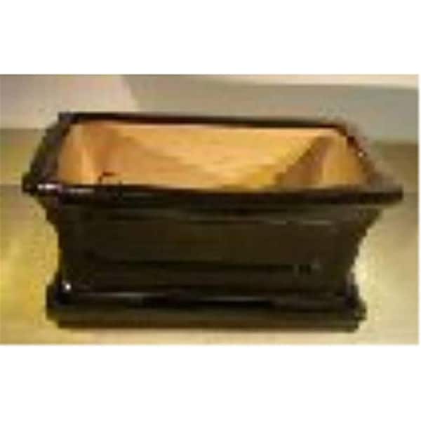 Paisaje Rectangle Ceramic Bonsai Pot with Attached Humidity & Drip Tray - Professional Series, Black - PA2529829