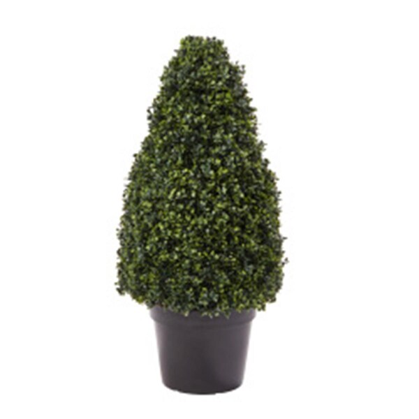 Perfectpillows 36 in. Artificial Boxwood Topiary Tower Style Faux Plant in Sturdy Pot - PE2056385