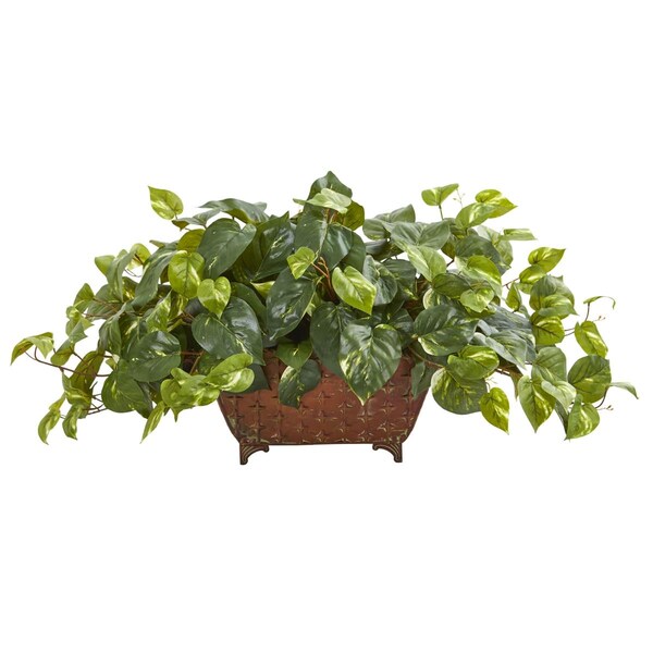Nearly Natural Pothos Artificial Plant in Metal Planter - 6460