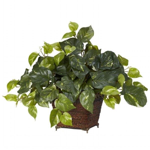 Nearly Natural Pothos with Coiled Rope Planter Silk Plant - 6704
