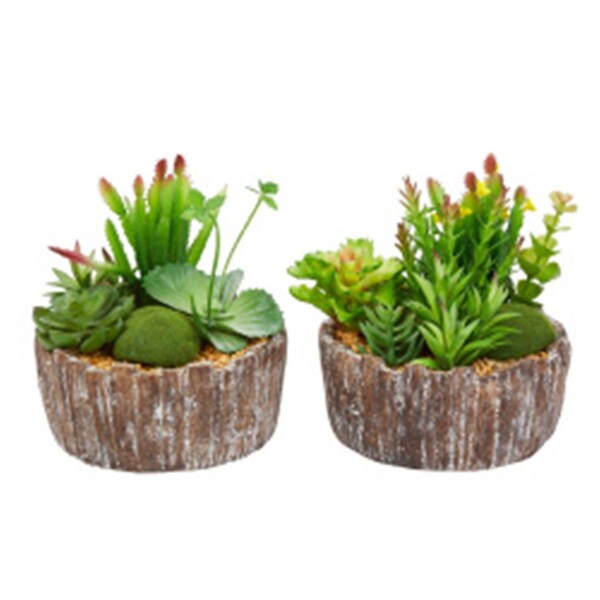 Perfectpillows 8 in. Tall Faux Succulents Assorted Greenery Arrangements in Decorative Concrete Planters - PE2001790