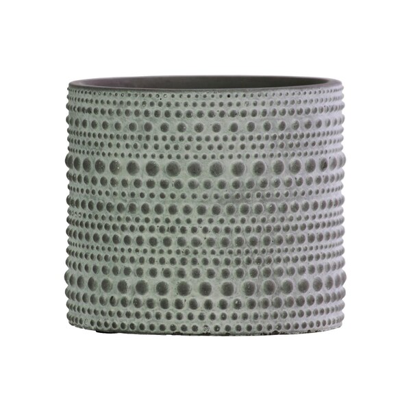 H2H Cement Round Pot with Embossed Circles Pattern Design Body & Tapered Bottom, Concrete & Gray - H22503160