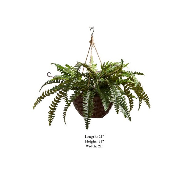 Nature Spring Faux Boston Fern, Hanging and Lifelike Artificial Arrangement and Imitation Greenery with Basket - 834795IQP