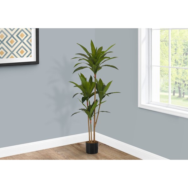 Monarch Specialties Artificial Plant, 51" Tall, Dracaena Tree, Indoor, Faux, Fake, Floor, Greenery, Potted, Real Touch - I 9543