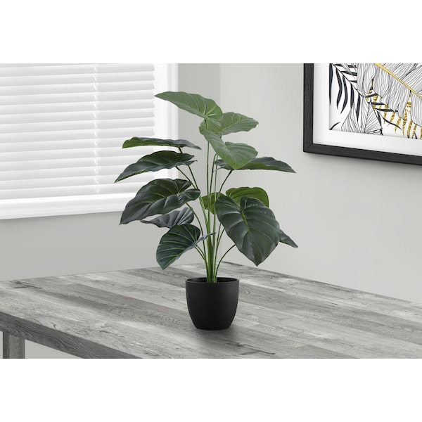 Monarch Specialties Artificial Plant, 24" Tall, Alocasia, Indoor, Faux, Fake, Table, Greenery, Potted, Real Touch - I 9578