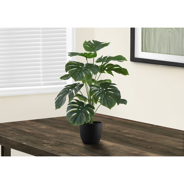 Monarch Specialties Artificial Plant, 24" Tall, Monstera, Indoor, Faux, Fake, Table, Greenery, Potted, Real Touch - I 9576