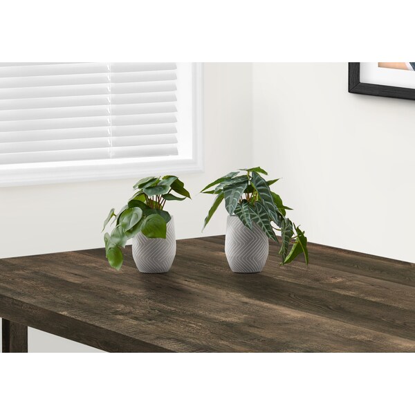 Monarch Specialties Artificial Plant, 8" Tall, Alocasia, Indoor, Faux, Fake, Table, Greenery, Potted, Set Of 2 - I 9582