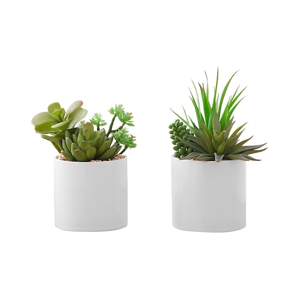 Monarch Specialties Artificial Plant 7" Tall Succulent, Indoor, Faux, Fake, Table, Greenery, Potted Set Of 2, Decorative - I 9588