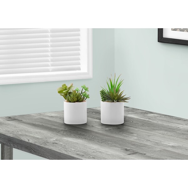 Monarch Specialties Artificial Plant 7" Tall Succulent, Indoor, Faux, Fake, Table, Greenery, Potted Set Of 2, Decorative - I 9588
