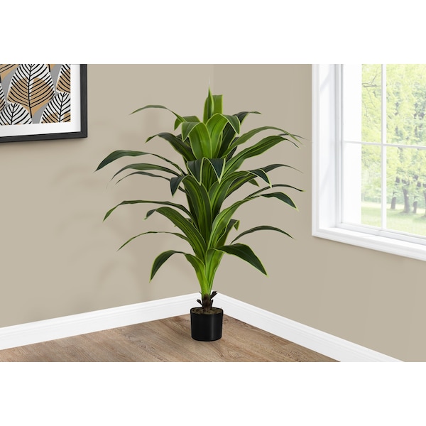 Monarch Specialties Artificial Plant, 47" Tall, Dracaena Tree, Indoor, Faux, Fake, Floor, Greenery, Potted, Real Touch - I 9542
