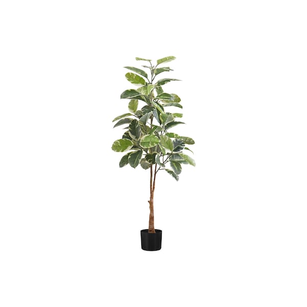 Monarch Specialties Artificial Plant 52" Tall Rubber Tree, Indoor, Faux, Fake, Floor, Greenery, Potted, Real Touch - I 9513