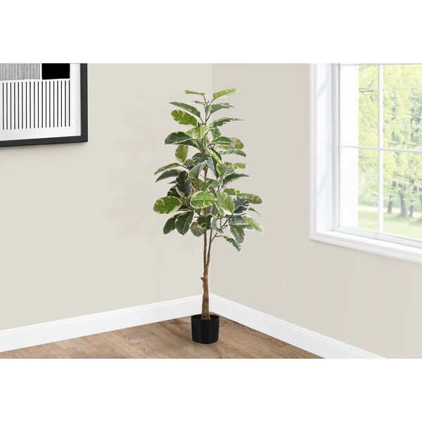 Monarch Specialties Artificial Plant 52" Tall Rubber Tree, Indoor, Faux, Fake, Floor, Greenery, Potted, Real Touch - I 9513