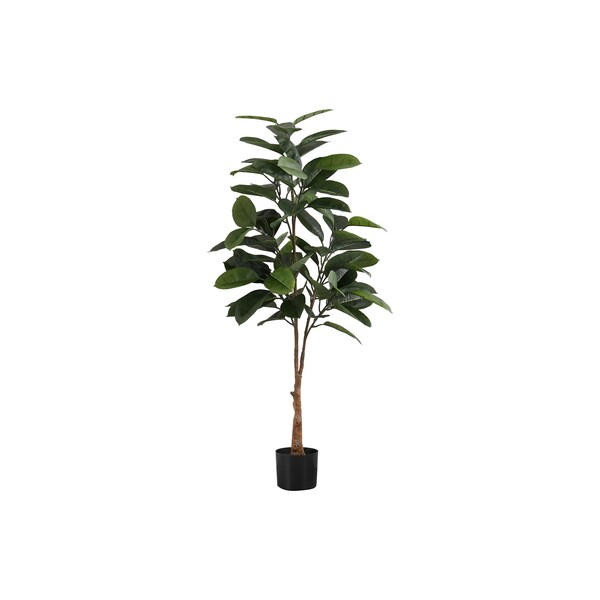 Monarch Specialties Artificial Plant, 52" Tall, Rubber Tree, Indoor, Faux, Fake, Floor, Greenery, Potted, Real Touch - I 9514