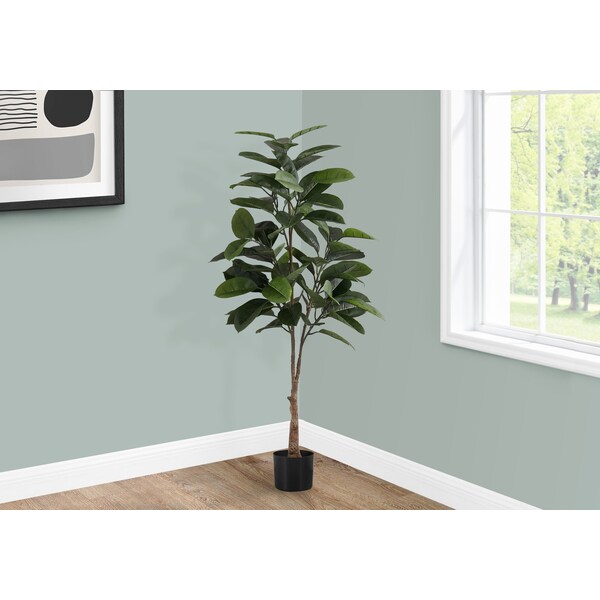 Monarch Specialties Artificial Plant, 52" Tall, Rubber Tree, Indoor, Faux, Fake, Floor, Greenery, Potted, Real Touch - I 9514