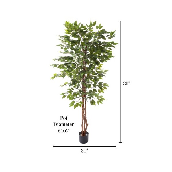 Nature Spring Artificial Ficus Tree 80-Inch Potted Silk for Home or Office Decoration, Indoor Faux Plant - 852267SFU