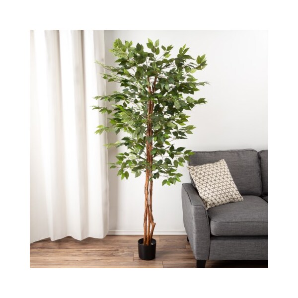 Nature Spring Artificial Ficus Tree 80-Inch Potted Silk for Home or Office Decoration, Indoor Faux Plant - 852267SFU