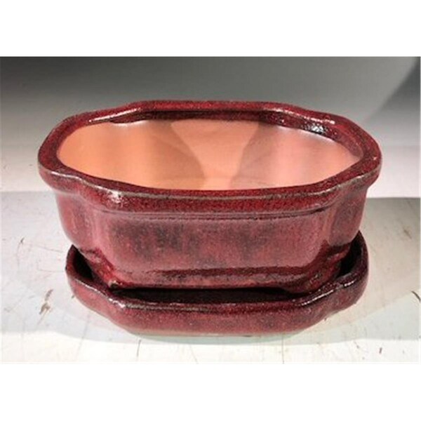 Paisaje 6 x 4.5 x 2.5 in. Ceramic Bonsai Pot with Humidity Drip Tray, Parisian Red - Rectangle - PA2529863