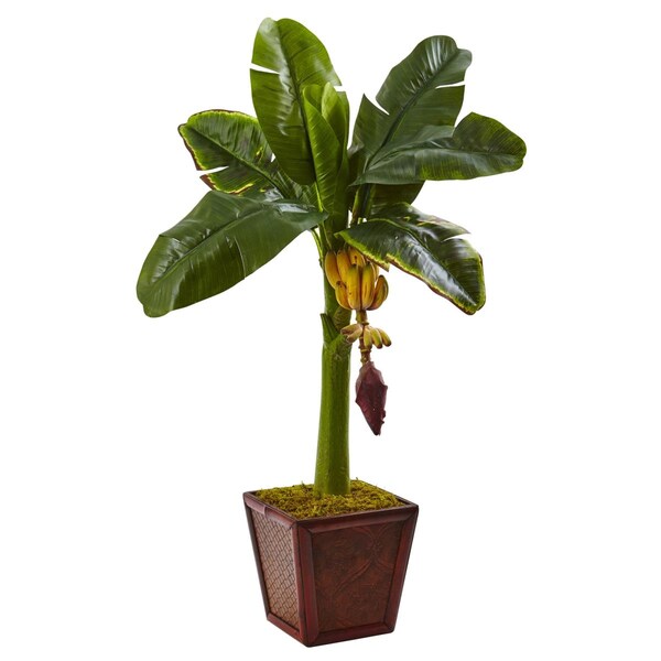 Nearly Natural Banana Tree in Wooden Planter - 5968