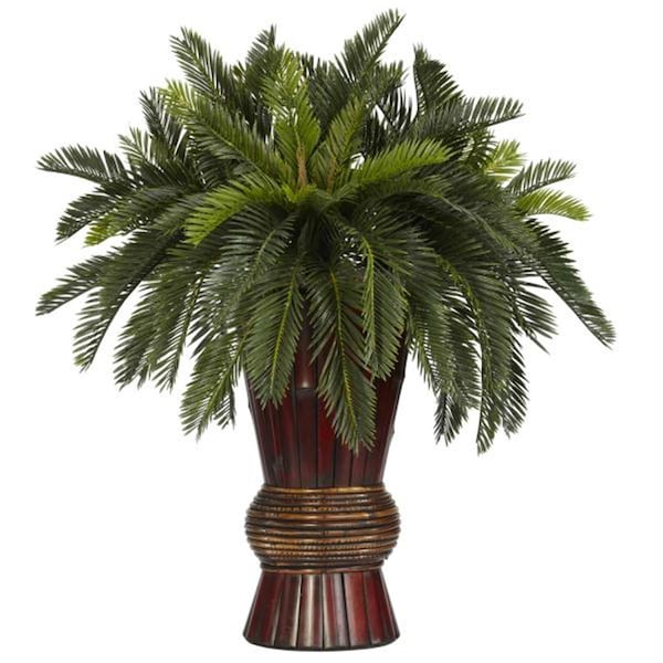 Nearly Natural Cycas with Bamboo Vase Silk Plant - 6655