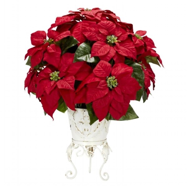 Dare2Decor Poinsettia with Metal Planter Silk Flower Arrangement - DA103258