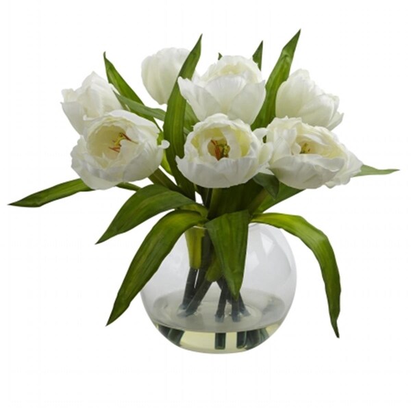 Nearly Natural Tulips Arrangement With Vase - White - 4535-WH
